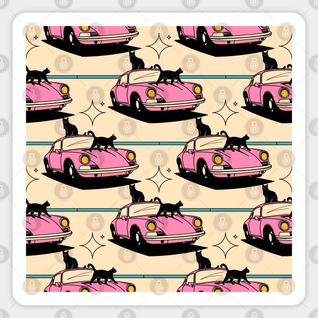 Cool Car Black Cat Pattern in beige Sticker by The Charcoal Cat Co.